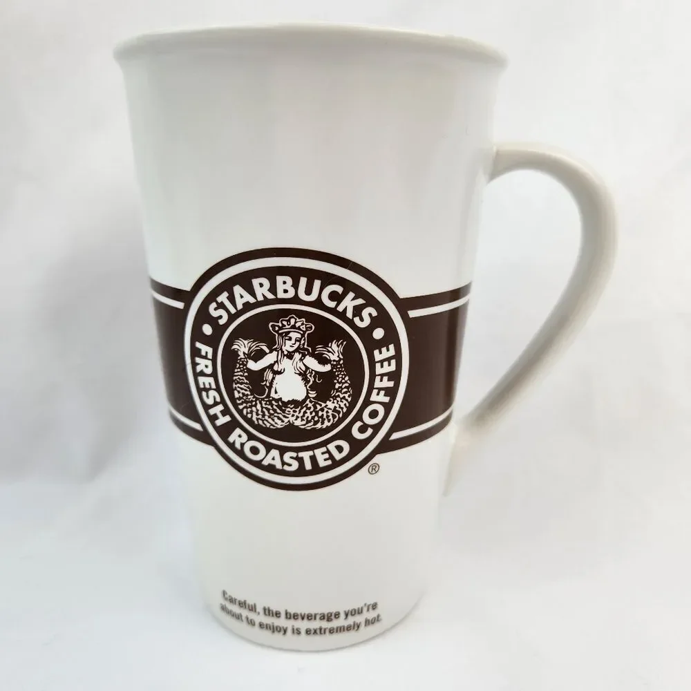 ☕️Starbucks 2008 Ivory & Brown Original Siren Logo 16oz Tall Mug